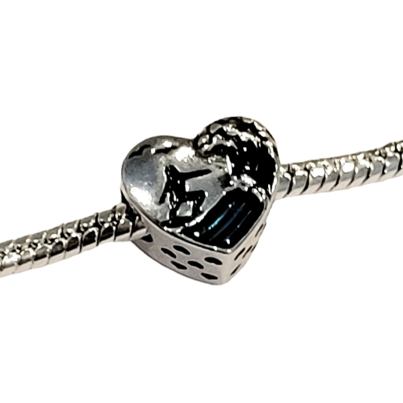 Surfing Heart Blue Silver 925 Connector Bracelet Charm - Picture 4 of 6